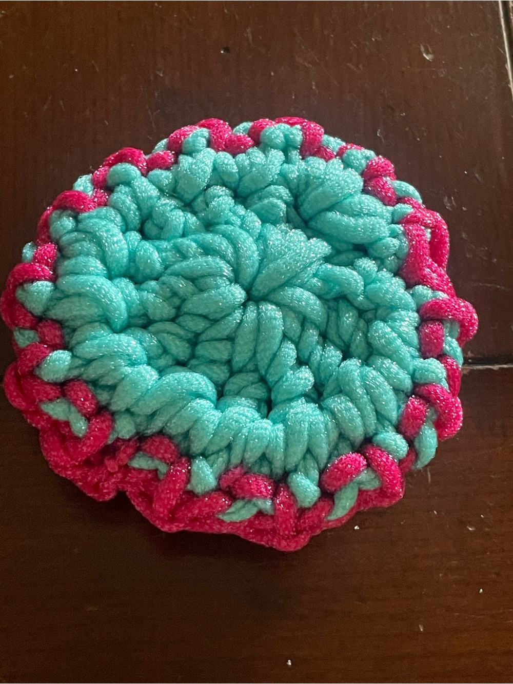 Handmade Crochet dish Scrubby - Teal and Hot Pink